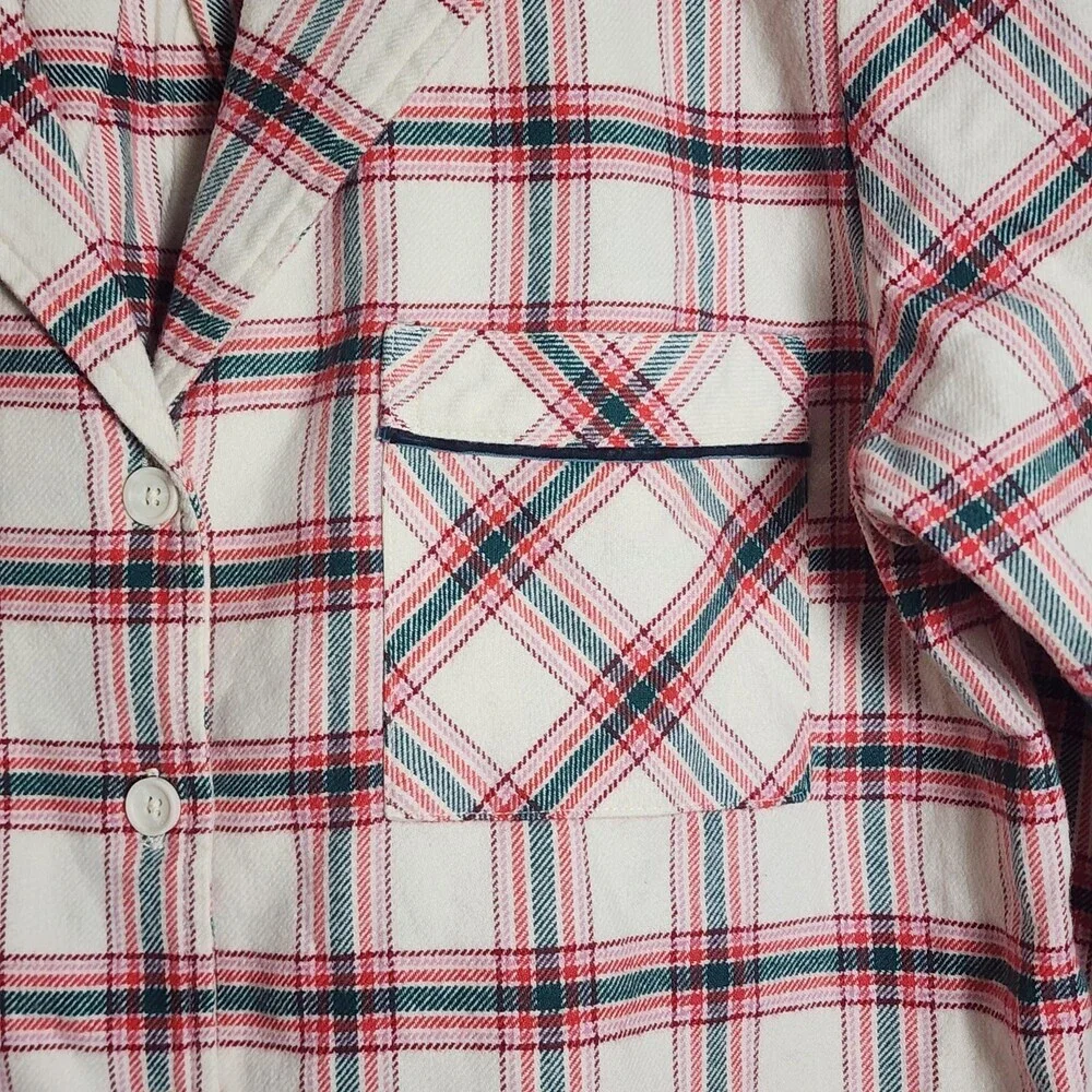 Marine Layer Pajama Top Womens Small White Plaid Flannel Button Up Holiday PJ